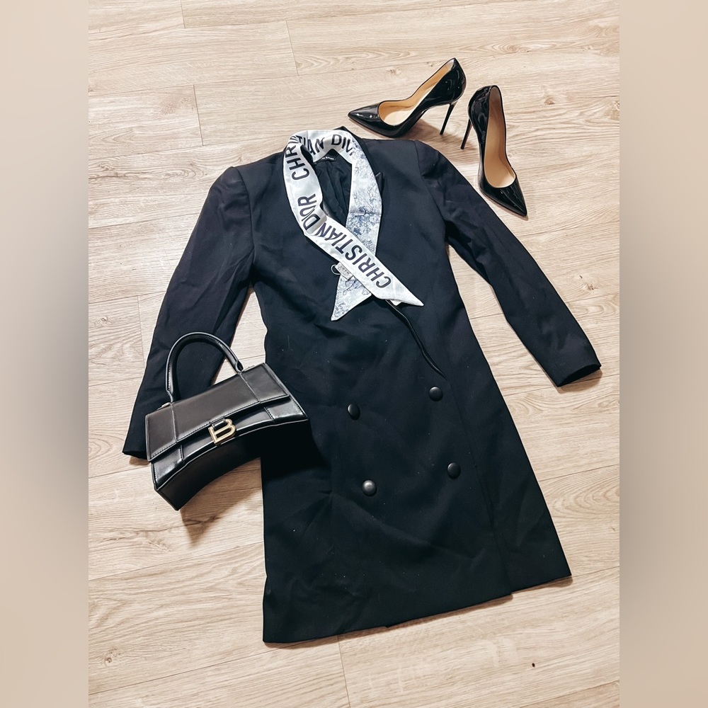 Leather Lapel Black Blazer Dress